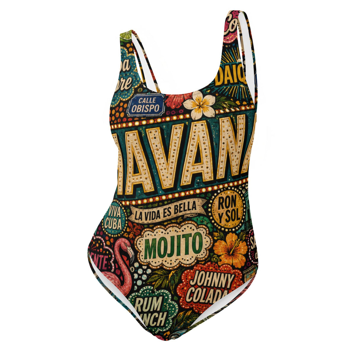 One Piece Swimsuit for Women, Havana Cuba Destination Print, Luxury Resort Wear Beachwear, Papilio Litora. Wear It First.