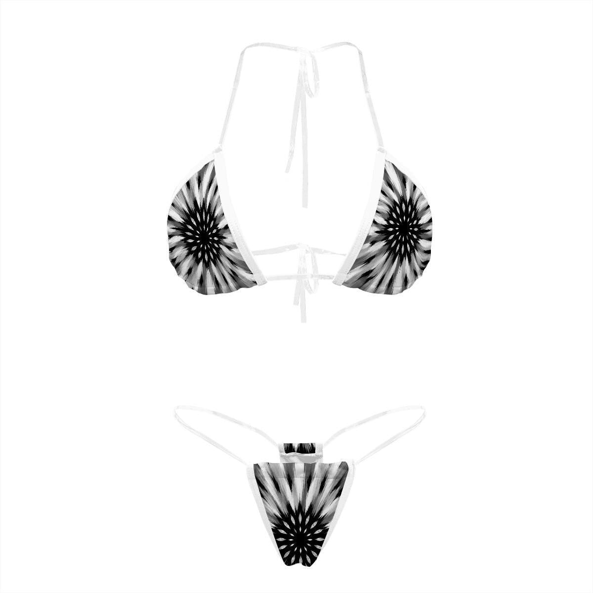 Black & White Sunburst Triangle Bikini for Women, Luxury Designer Swimwear, Resort Beachwear, Yacht Club Style. Wear It First