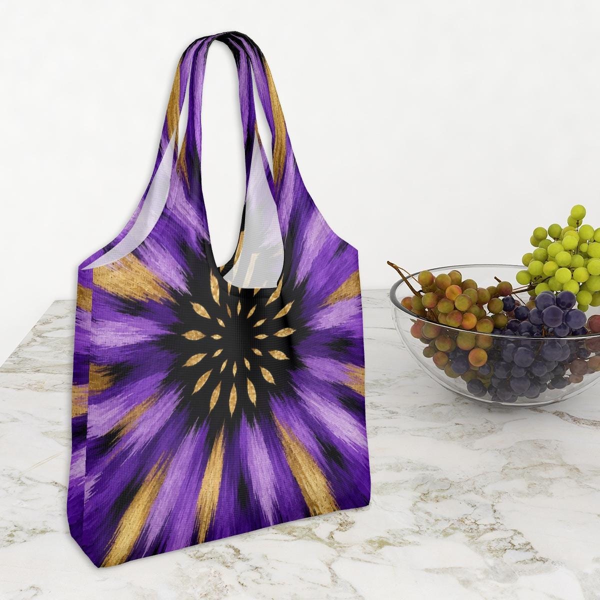 Large Canvas Tote Bag, Purple Sunburst Beach Tote, Luxury Resort Shoulder Bag, Designer Travel Shopper, Grab the Look, Papili