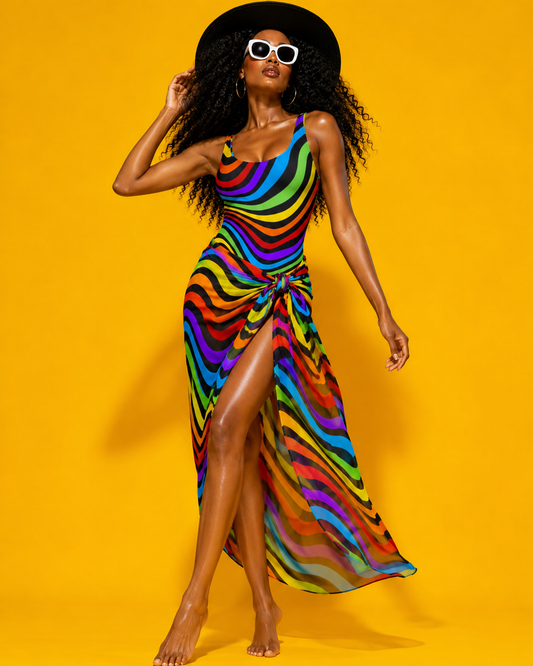 Rainbow Wave Beach Sarong | Colourful Resortwear Cover-Up – Wear It First