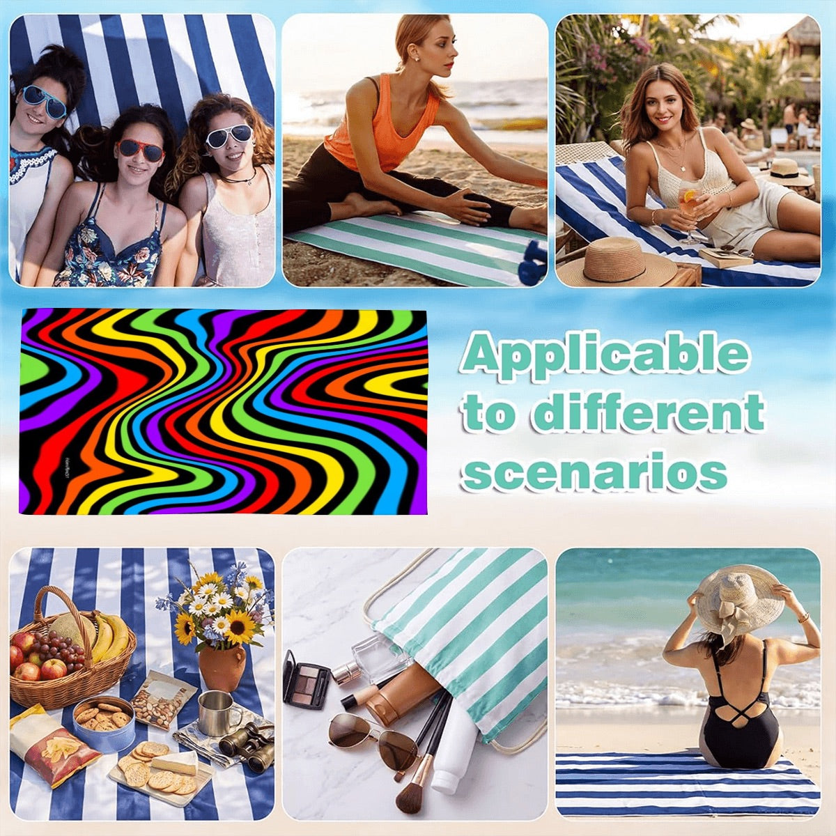 Colourful Wave 2-in-1 Beach Towel Bag | Oversized Quick-Dry Travel