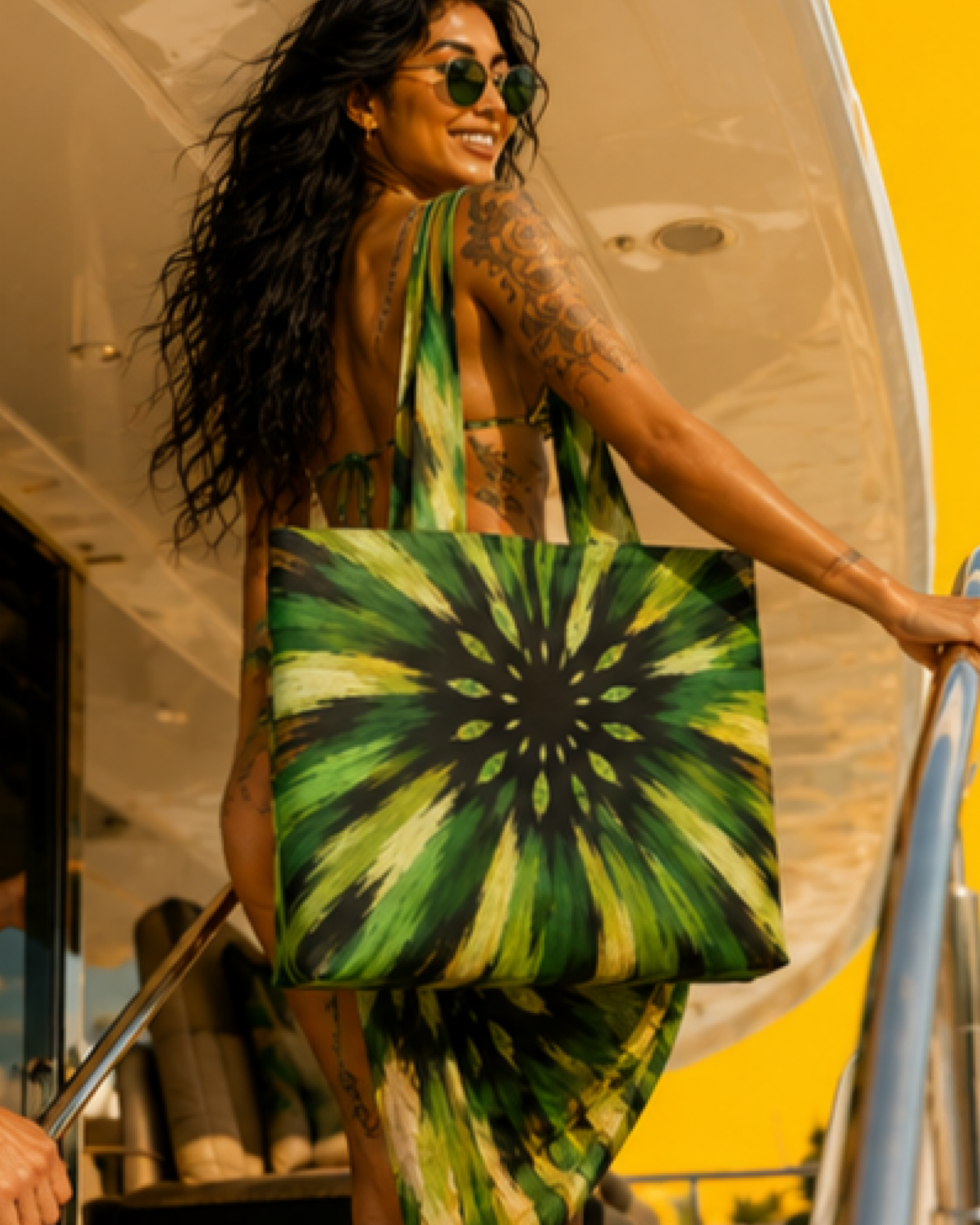 Emerald Sunburst Canvas Tote Bag | Beach Shopper | Grab the Look