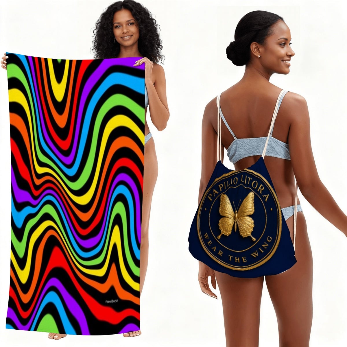 Colourful Wave 2-in-1 Beach Towel Bag | Oversized Quick-Dry Travel