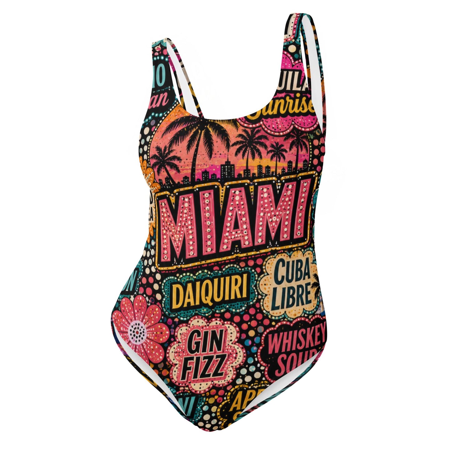 One Piece Swimsuit for Women, Miami Destination Print, Luxury Resort Wear Beachwear, Cocktail Graphic Swimwear, Papilio Litor