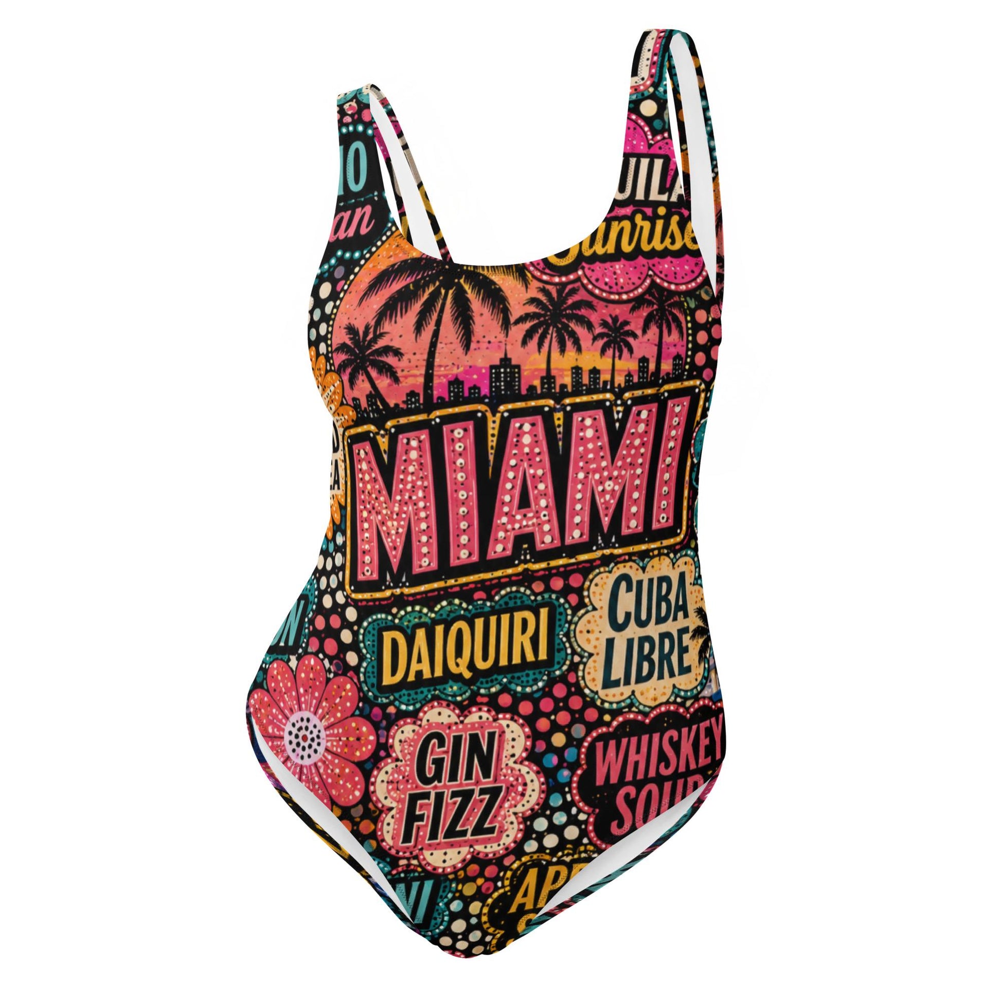 One Piece Swimsuit for Women, Miami Destination Print, Luxury Resort Wear Beachwear, Cocktail Graphic Swimwear, Papilio Litor
