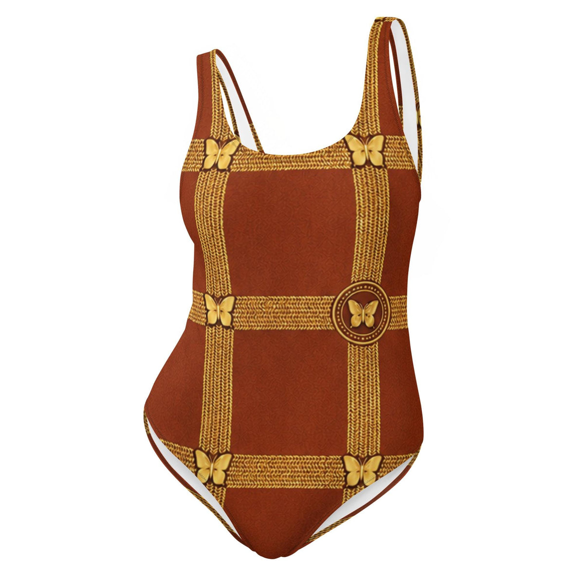 One Piece Swimsuit Women | Burnt Orange Gold Firenze Plaid | Luxury Resort Swimwear | Beachwear | Papilio Litora · Wear It Fi
