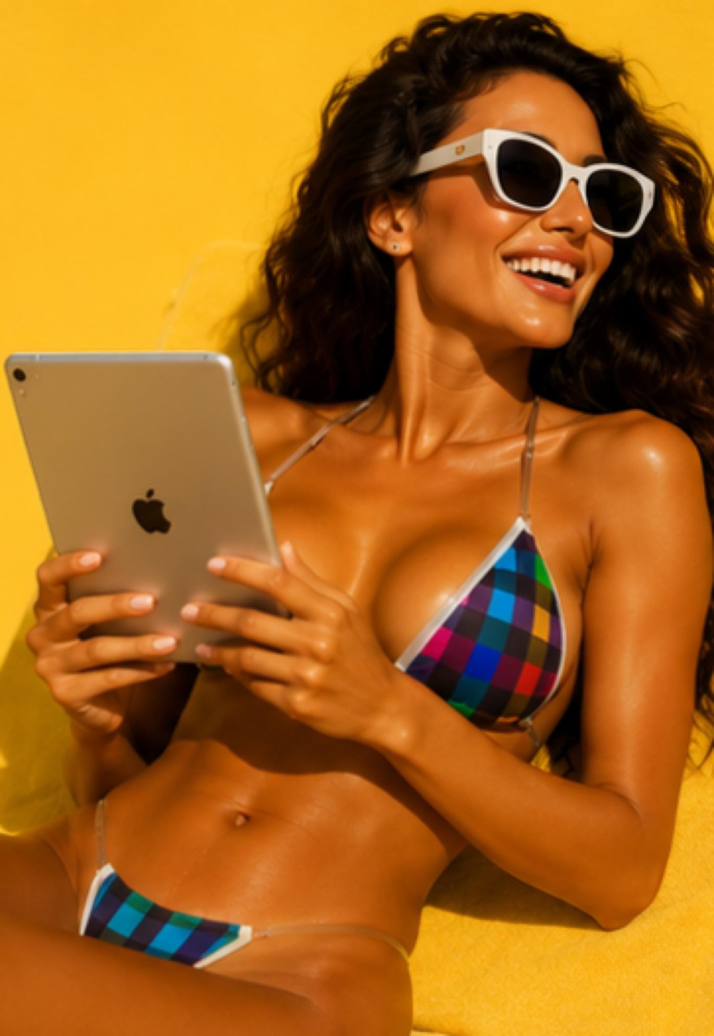 Luxury Bikini for Women, Colour Check Print, Transparent Strap Bikini, Designer Resort Swimwear, Papilio Litora. Wear It Firs