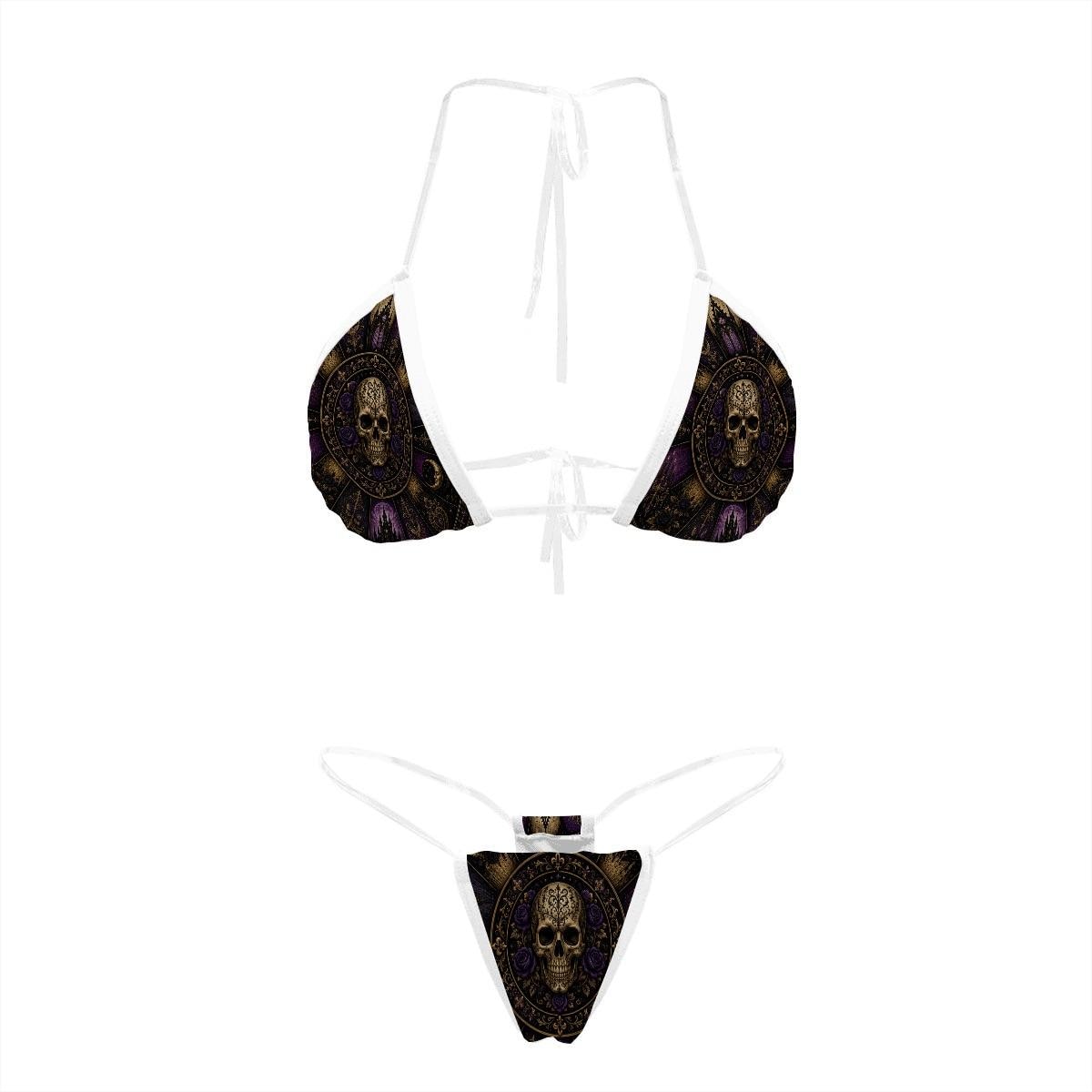 Gothic Bikini for Women, Gothic Swimwear, Black Skull Print Bikini, Alternative Beachwear, Luxury Resort Swimwear. Wear It Fi