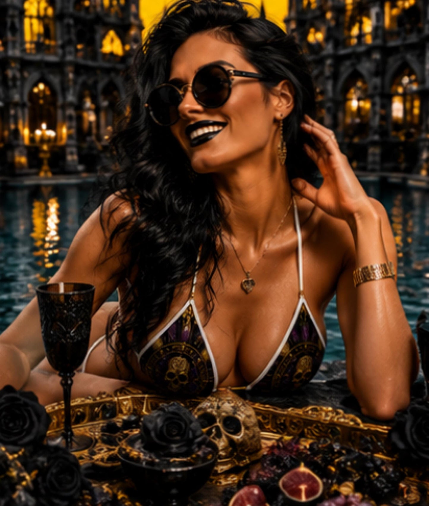 Gothic Bikini for Women, Gothic Swimwear, Black Skull Print Bikini, Alternative Beachwear, Luxury Resort Swimwear. Wear It Fi