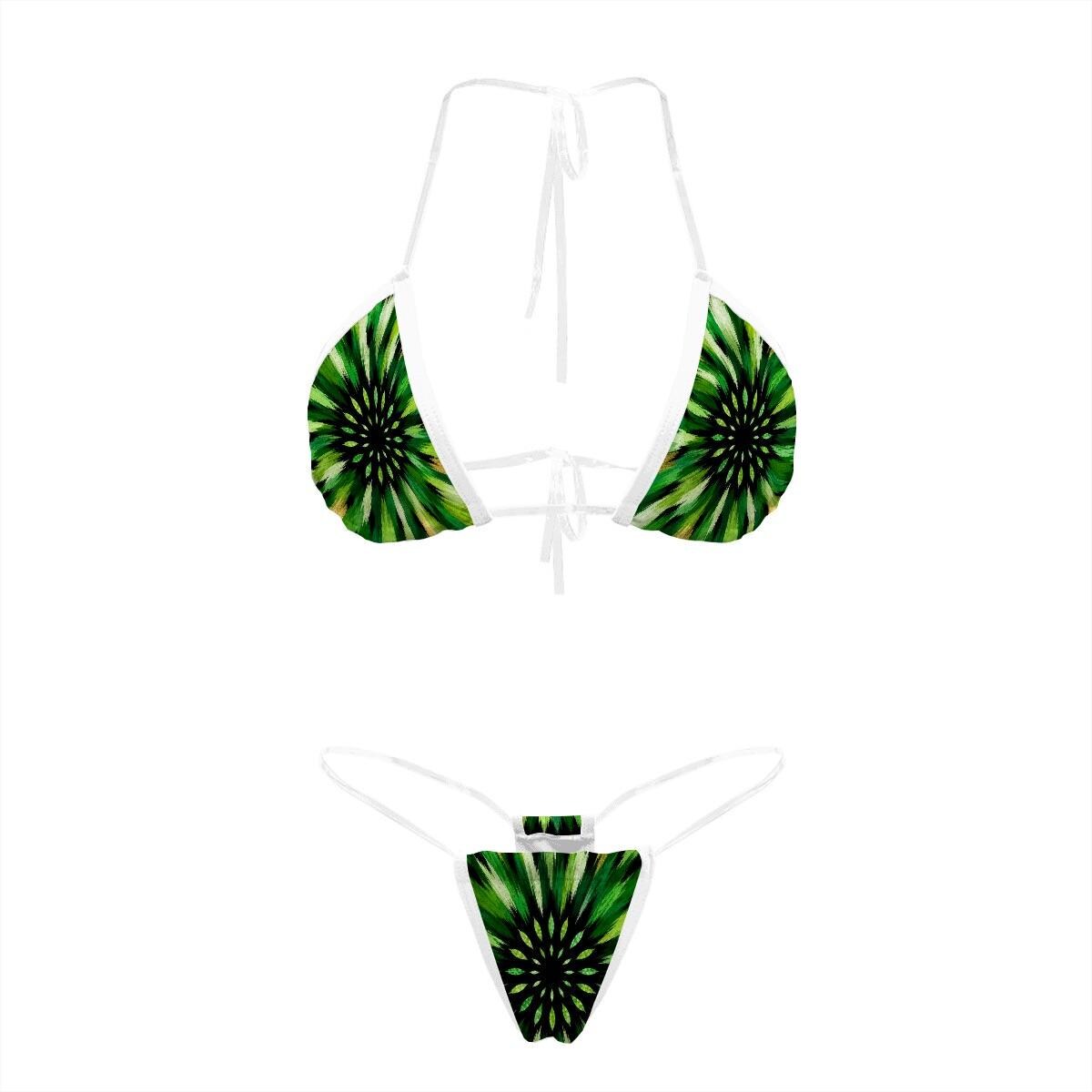 Emerald Sunburst Triangle Bikini with Transparent Straps for Women, Designer Green Swimwear, Luxury Resort Beachwear, Yacht C