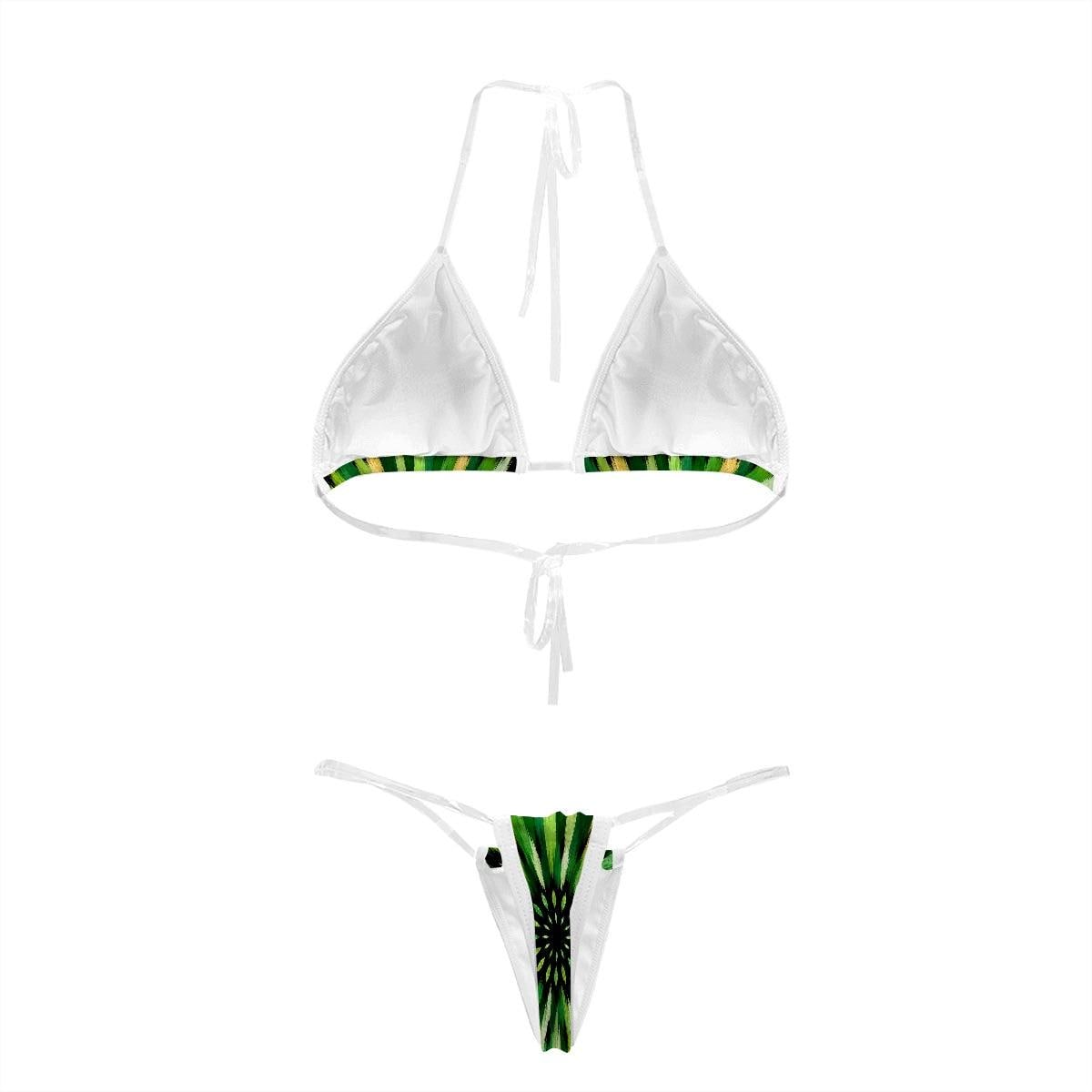 Emerald Sunburst Triangle Bikini with Transparent Straps for Women, Designer Green Swimwear, Luxury Resort Beachwear, Yacht C