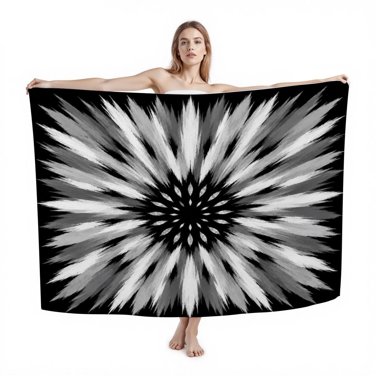 Black & White Sunburst Beach Sarong for Women, Luxury Designer Resort Wrap, Resort Beachwear, Yacht Club Style. Wear It First