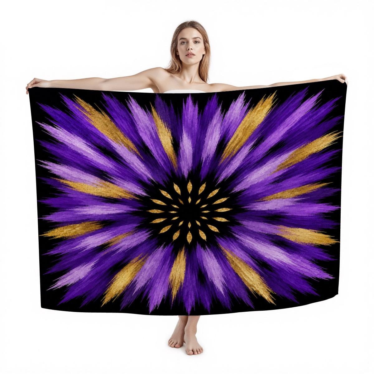Purple Beach Sarong, Luxury Resort Cover Up, Floral Sunburst Swim Wrap, Matching Bikini & Tote, Papilio Litora, Grab the Look