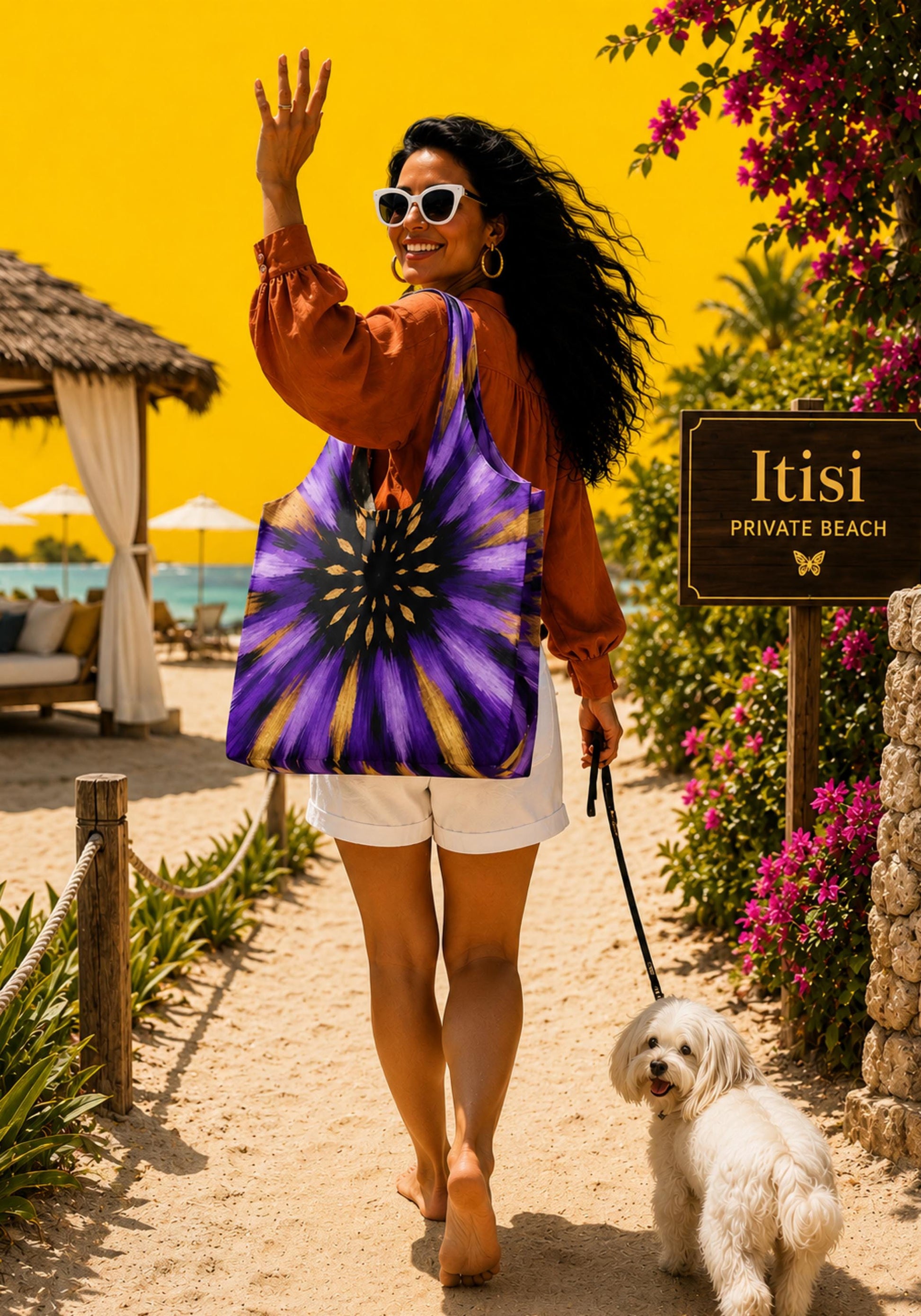Large Canvas Tote Bag, Purple Sunburst Beach Tote, Luxury Resort Shoulder Bag, Designer Travel Shopper, Grab the Look, Papili
