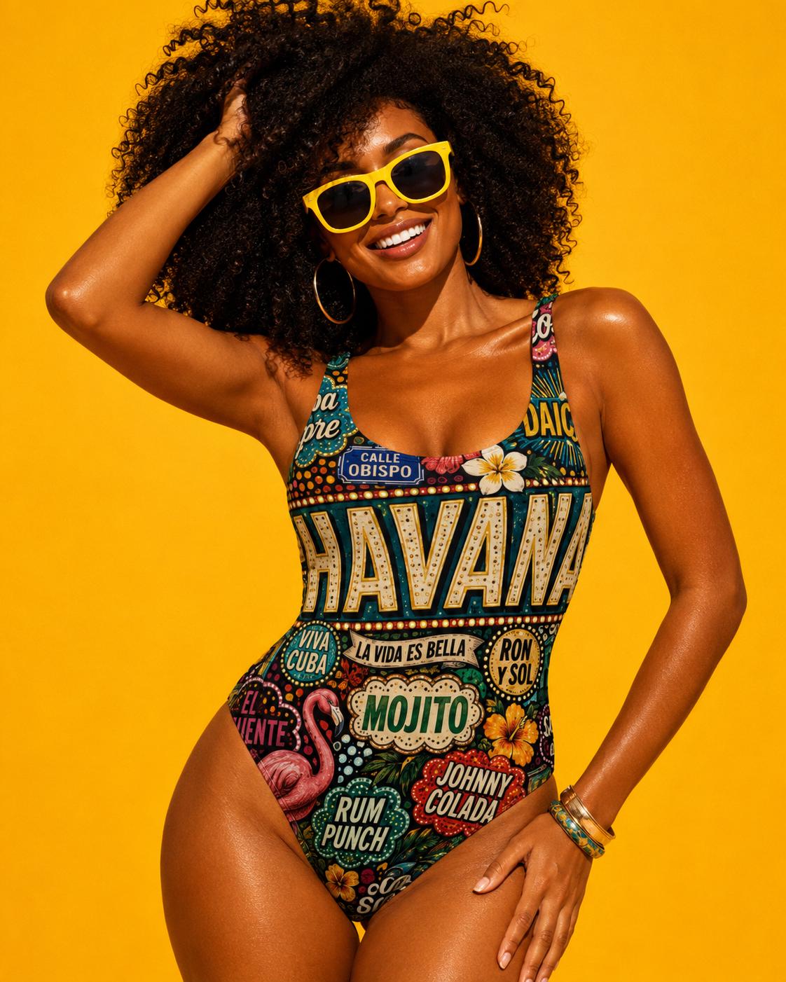 One Piece Swimsuit for Women, Havana Cuba Destination Print, Luxury Resort Wear Beachwear, Papilio Litora. Wear It First.