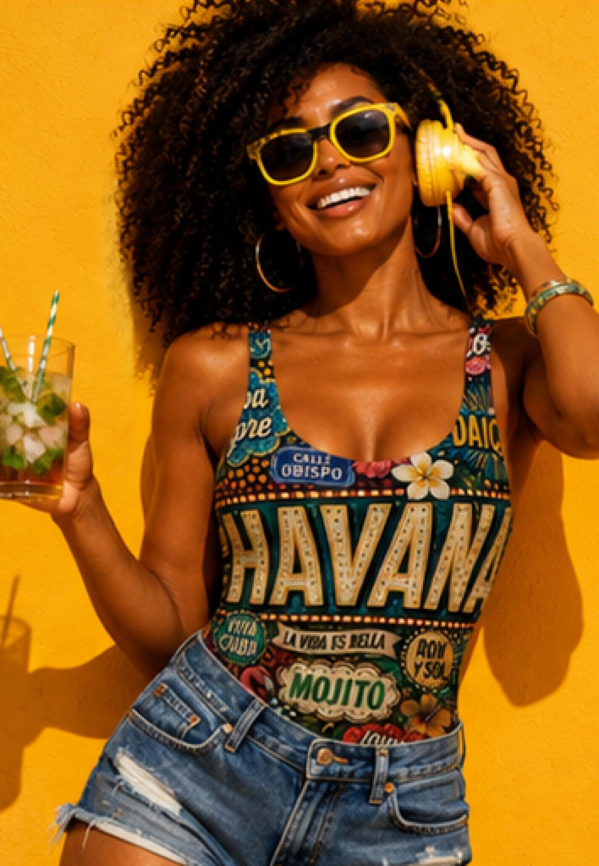 One Piece Swimsuit for Women, Havana Cuba Destination Print, Luxury Resort Wear Beachwear, Papilio Litora. Wear It First.