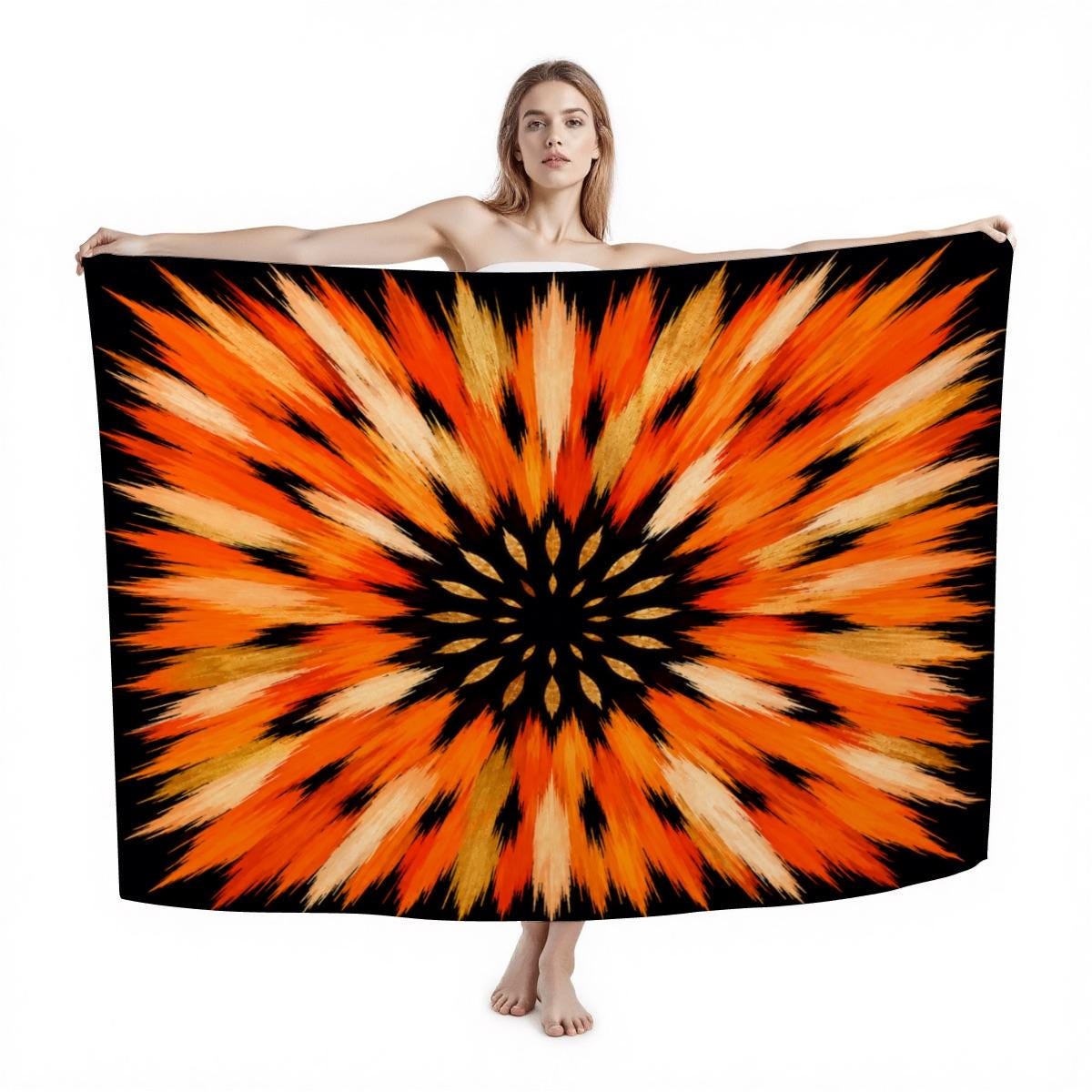 Beach Sarong for Women, Orange Resort Cover Up, Luxury Swim Wrap, Vacation Beachwear, Matching Bikini & Tote, Papilio Litora