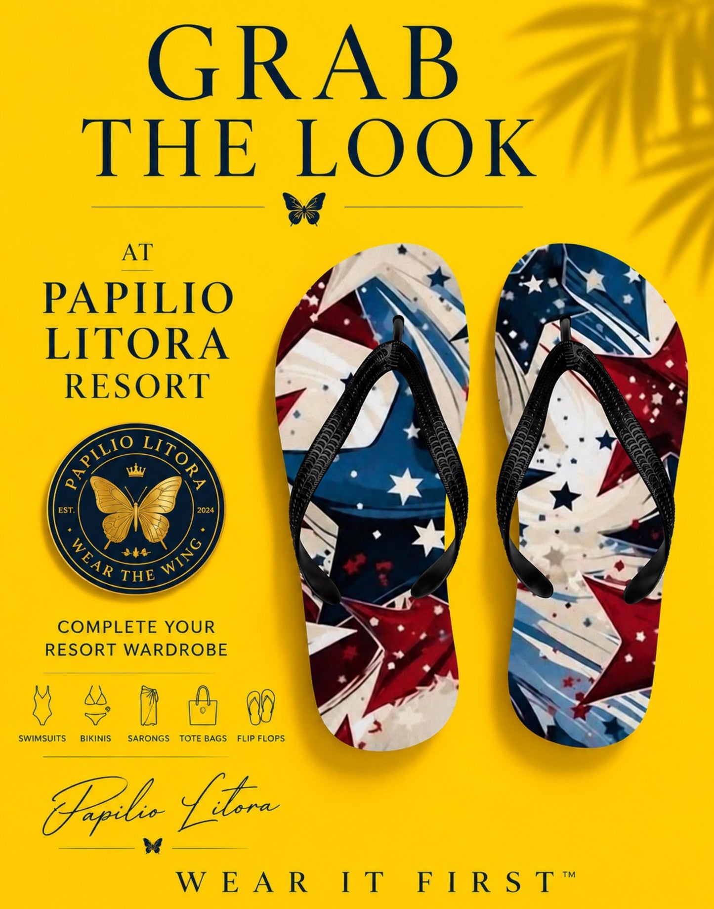 Luxury Women’s Flip Flops | Stars & Stripes Resort Sandals | Wear It First™ | Grab the Look | Papilio Litora
