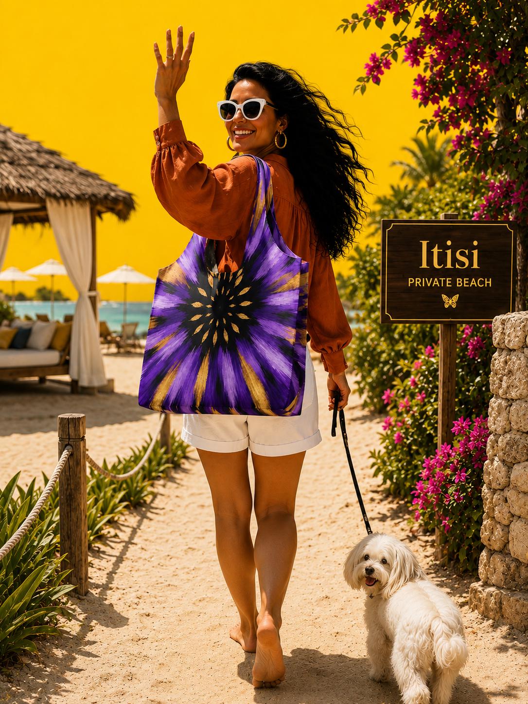 Large Canvas Tote Bag, Purple Sunburst Beach Tote, Luxury Resort Shoulder Bag, Designer Travel Shopper, Grab the Look, Papili